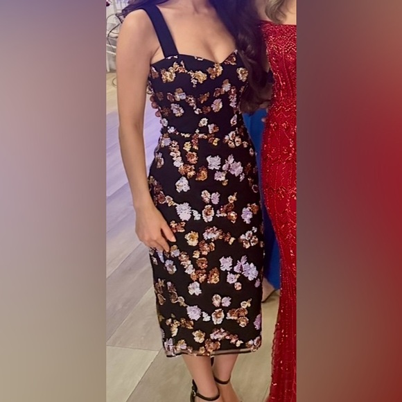 Dress the Population Black Purple Gold Bodycon Midi Dress - Picture 4 of 4